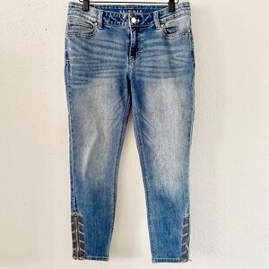 WHBM Skimmer Zipper Ankle Denim Medium Wash Skinny Jeans Embroidered Women's 8 P